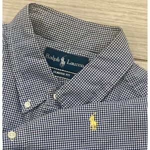 Polo Ralph Lauren Shirt Mens Extra Large Blue Button Front Checker Plaid Preppy